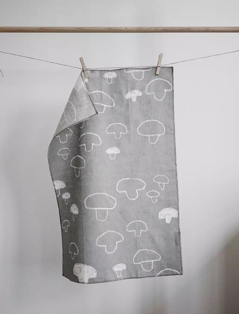 北欧设计款– 香菇/蘑菇茶巾茶布,灰色 MUSHROOM TEA TOWEL - 餐垫/桌巾 - 亚麻 灰色
