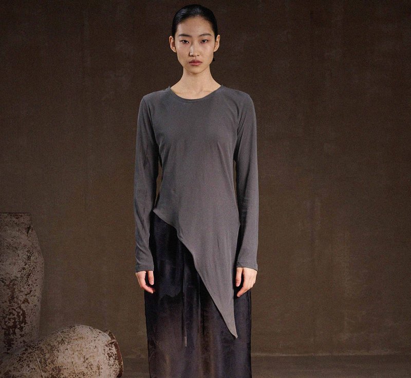 【不规则长袖】新中式复古 纯棉针织显瘦打底衫 - 女装上衣 - 棉．麻 多色