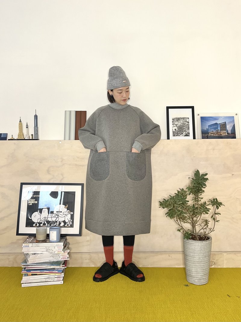 太空棉小高领洋装 - 中性连帽卫衣/T 恤 - 其他材质 灰色