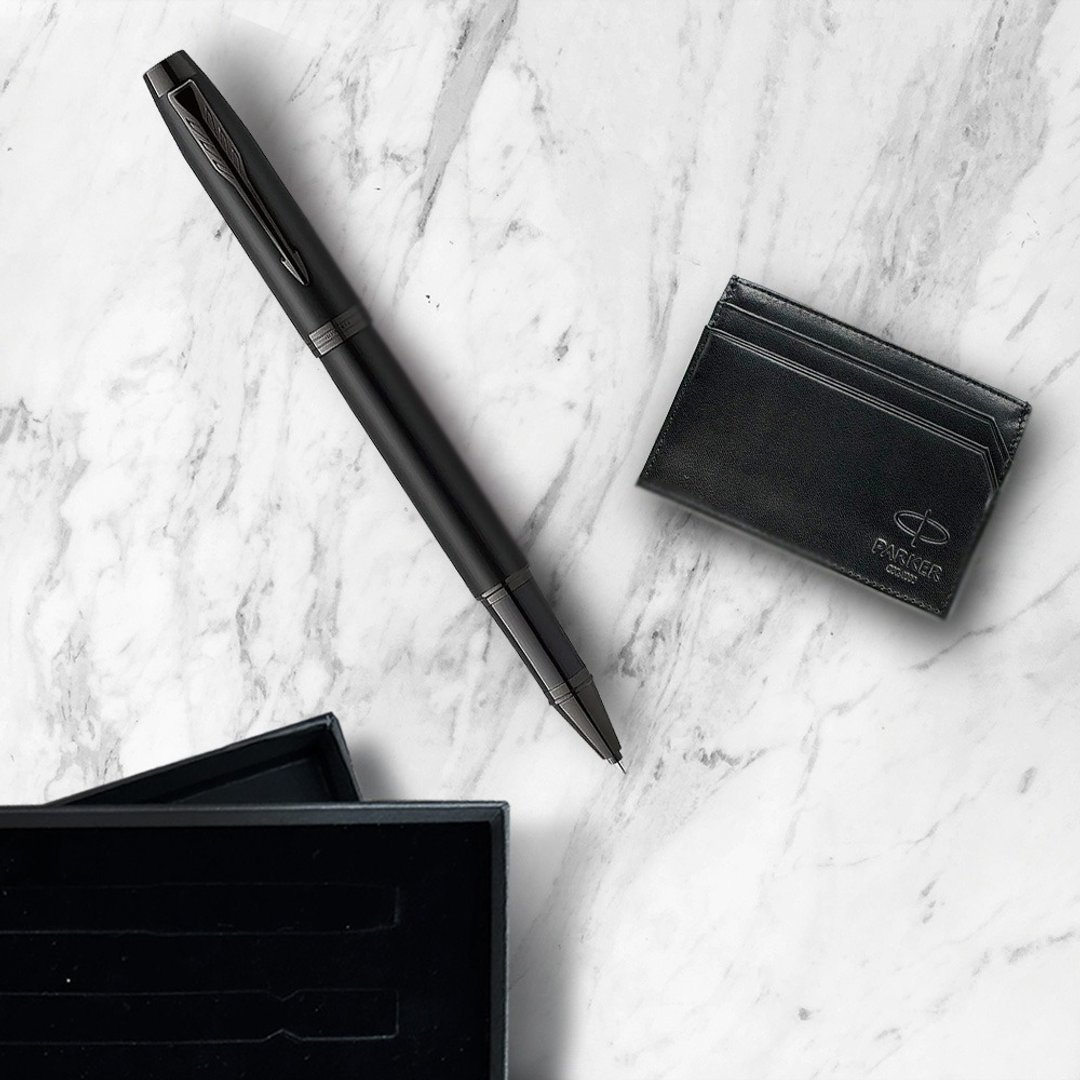 Parker 派克 新IM 特别款理性黑钢珠笔 牛皮卡夹礼盒 免费刻字 - 钢珠笔 - 其他金属 黑色