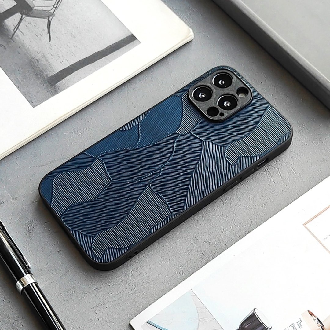 稻田 |蓝色phone15pro手机壳真皮14max保护套13后盖12mini防摔11 - 手机壳/手机套 - 真皮 蓝色