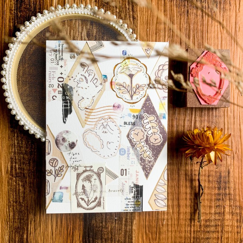 【城市印花 -日本千叶】玫瑰花砖 猫 宽版纸胶带 (带离型纸) - 纸胶带 - 纸 咖啡色