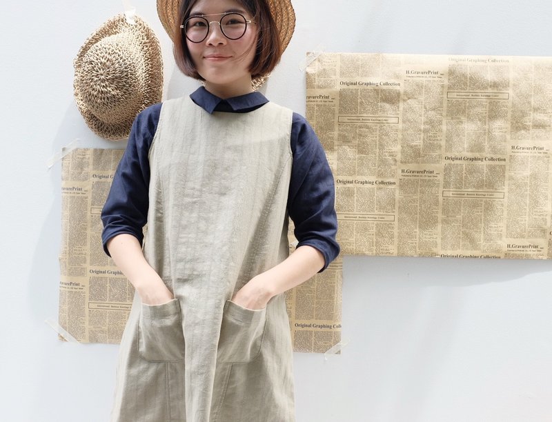 Lulla Dress : Khaki Linen - 洋装/连衣裙 - 棉．麻 卡其色