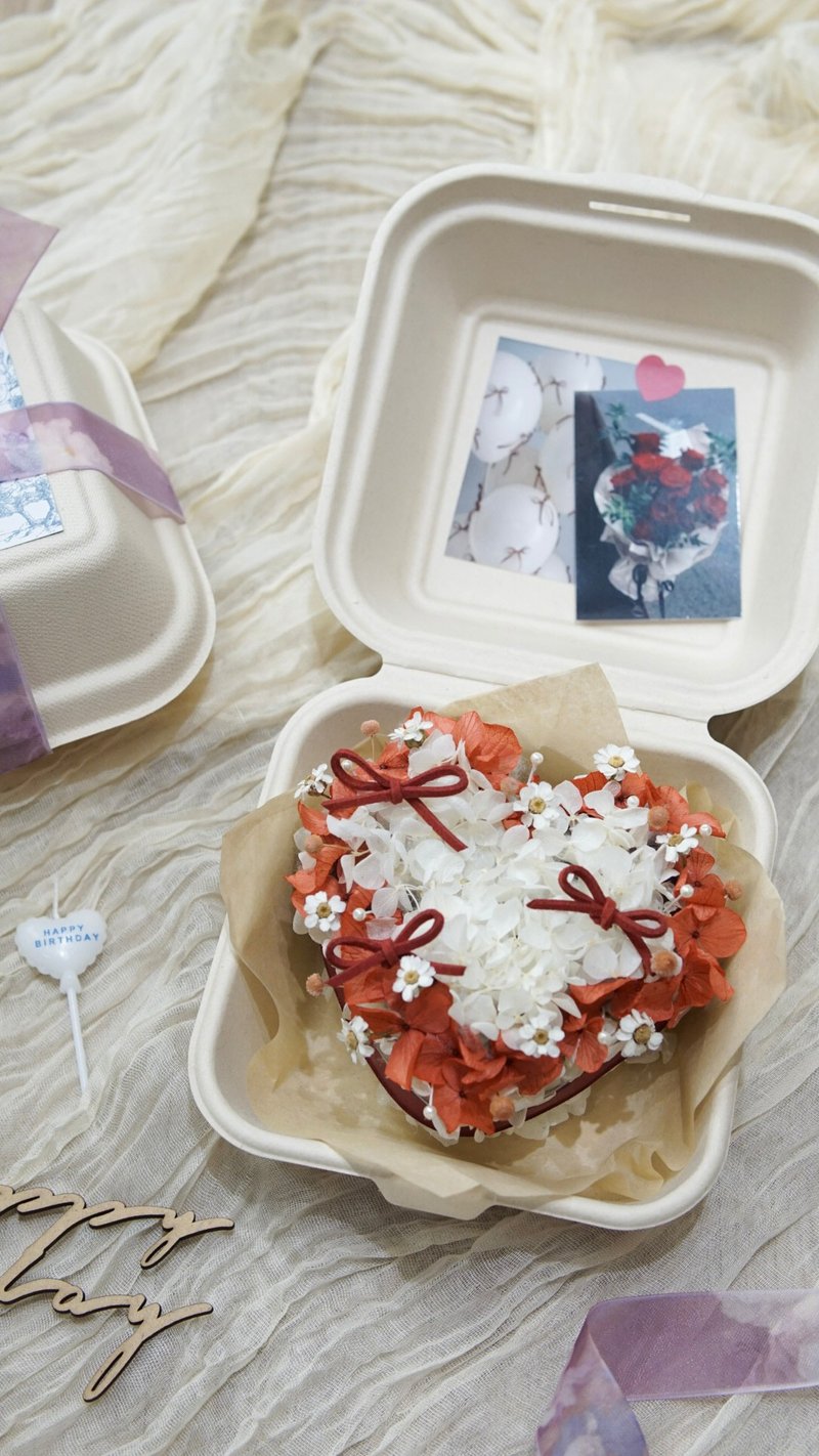 永生花生日蛋糕 - 奶霜红丝绒 - 干燥花/捧花 - 植物．花 多色