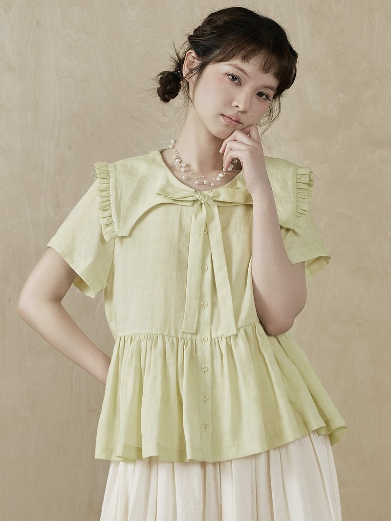 光合气泡水 海军领  苎麻 短袖衬衫 减龄清 小衫 - 女装衬衫 - 其他材质 