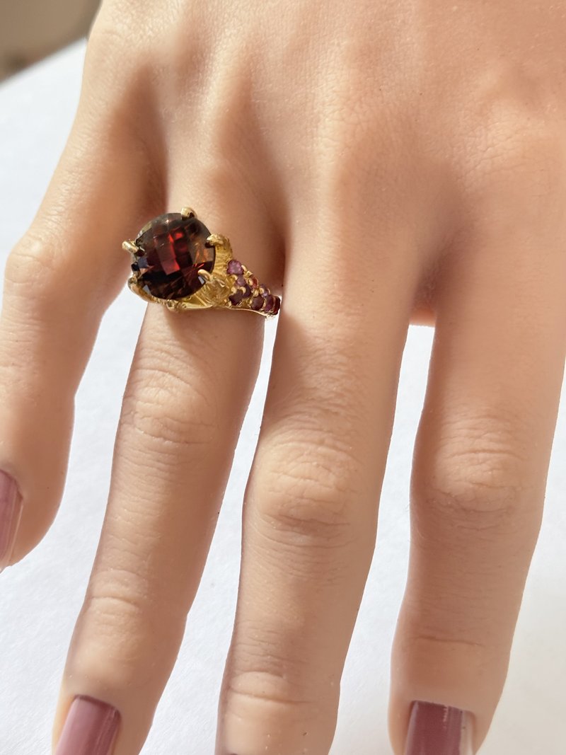 Handmade Sterling Silver, Fancy Smoky Quart Ring For Women, Handmade Craft Ring - 戒指 - 宝石 咖啡色