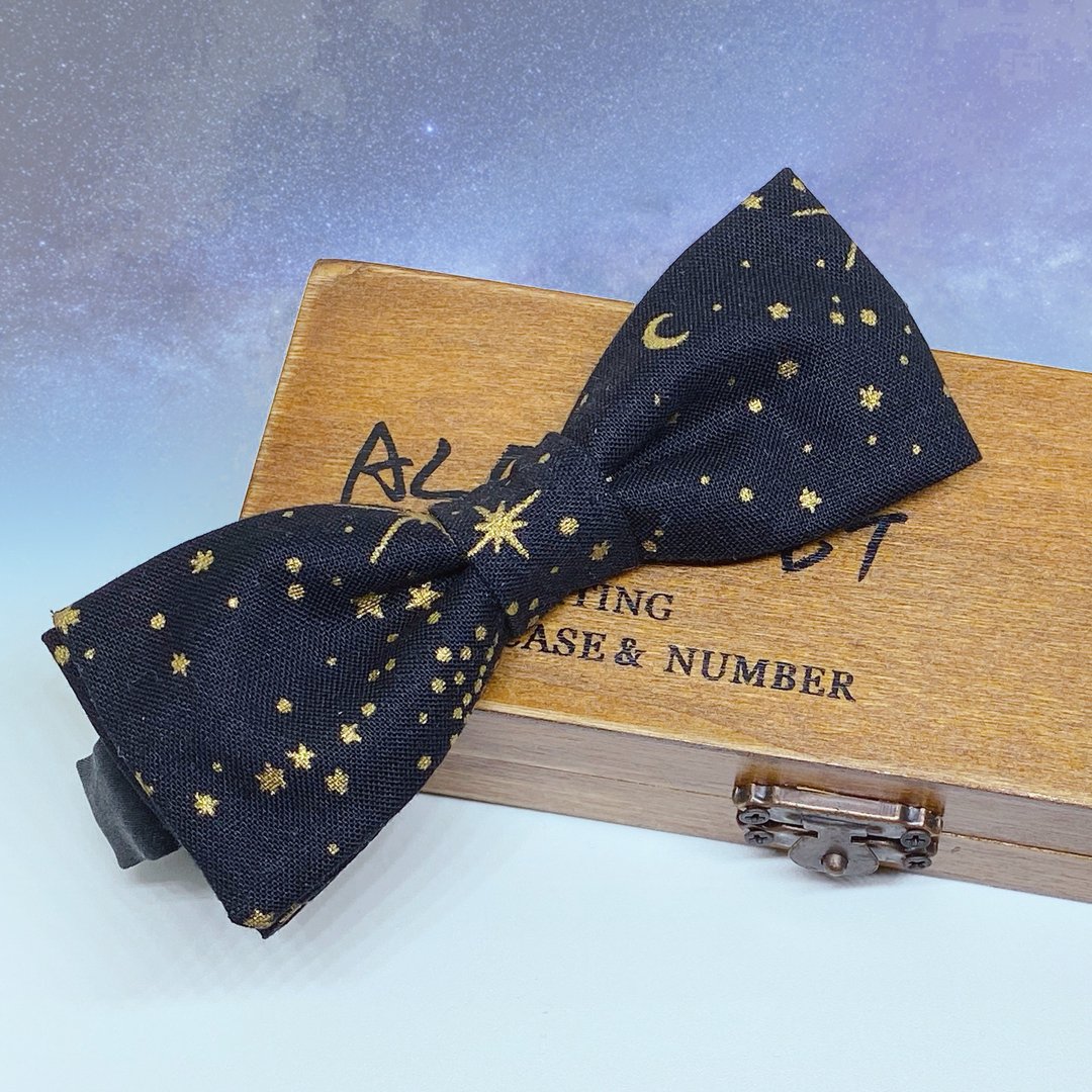 纯手工 限量制作 婚礼新郎兄弟 星星领结 蝴蝶结 Galaxy Bowtie - 领带/领带夹 - 棉 黑色