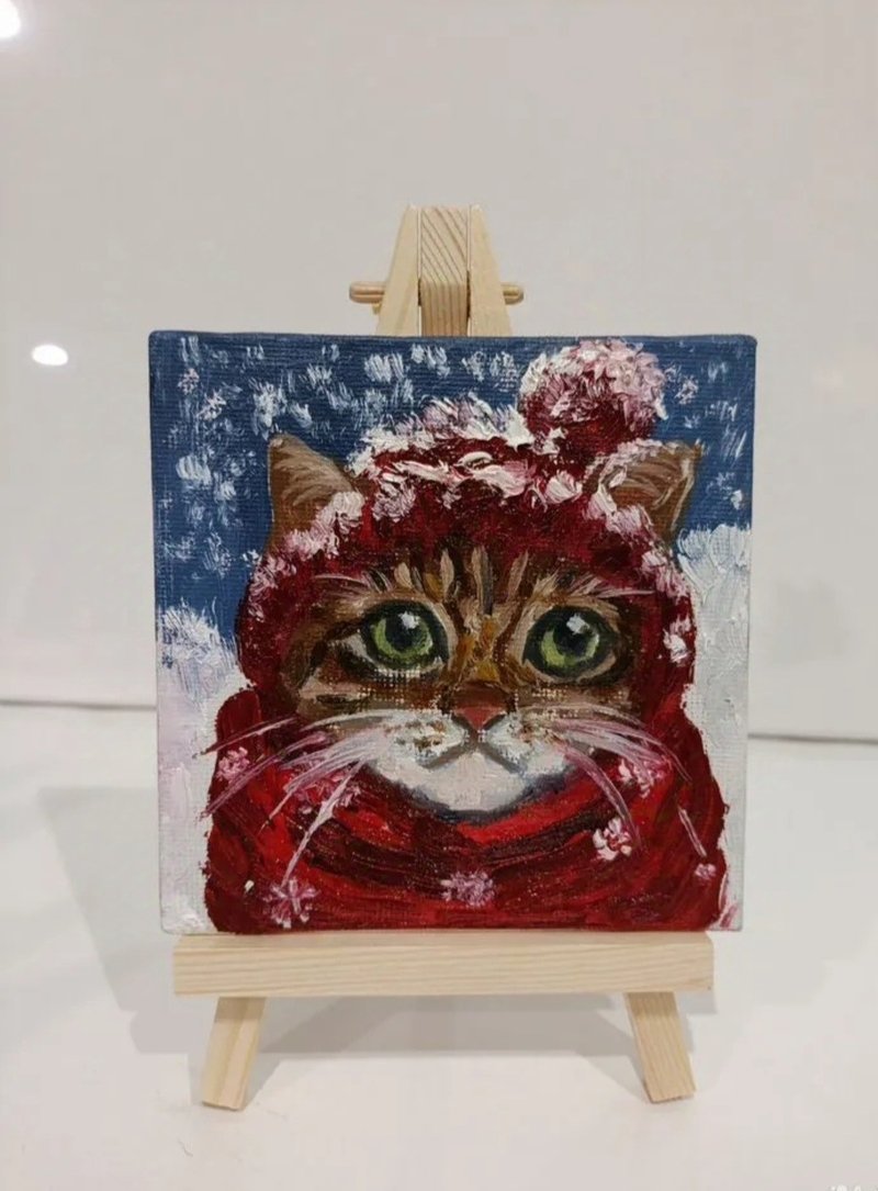 可爱猫咪绘画原创艺术厚涂油画帆布画 - 海报/装饰画/版画 - 棉．麻 红色