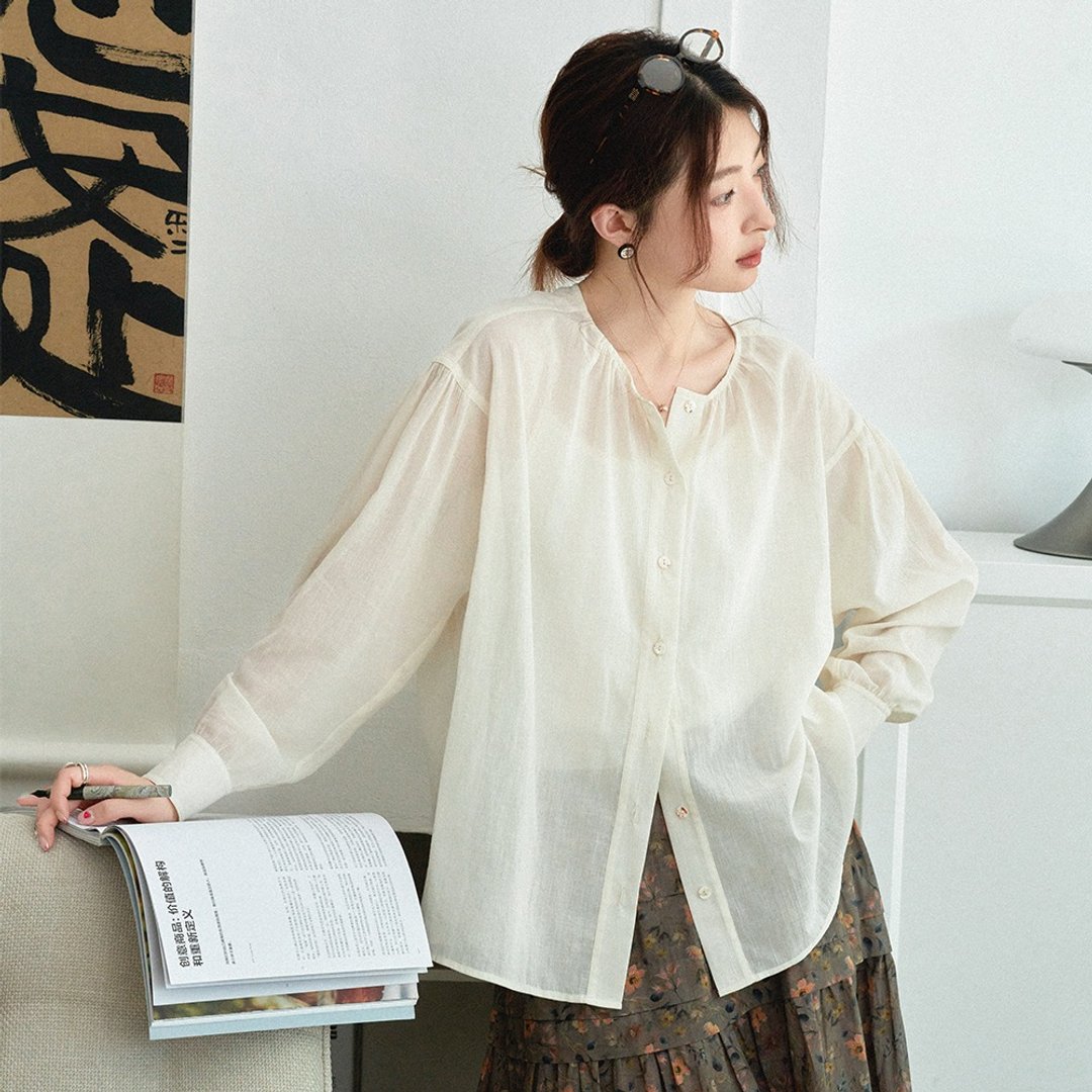 米色廓形衬衫|衬衫|夏秋款|Sora-1574 - 女装衬衫 - 棉 