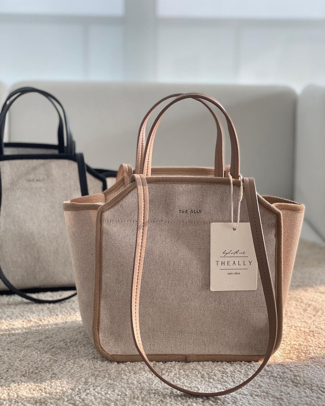 韩国 The Ally | DANA BAG (附小袋)| 中 | 米色 | 手袋 单肩包 - 手提包/手提袋 - 棉 卡其色