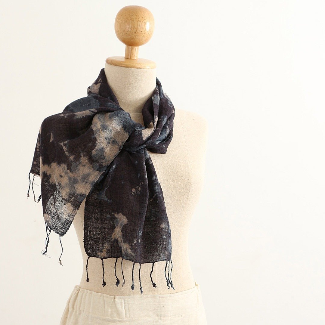 Silk Multiple Tie Dyed Scarf , Grey - 丝巾 - 丝．绢 多色