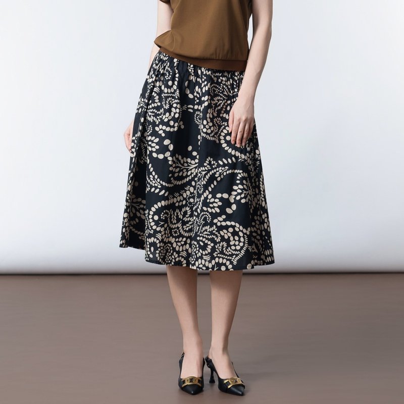 【MEDUSA】黑色印花松紧小圆裙(M-XL) | 短裙 印花裙 松紧腰 - 裙子 - 棉．麻 黑色