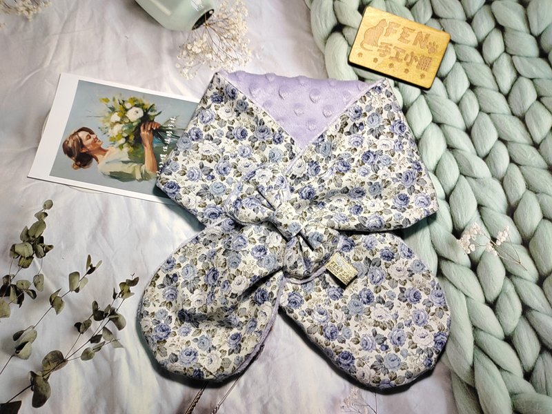 日本布蓝白玫瑰花蝴蝶结围脖-不分年龄围脖-围巾-脖围-短围巾- - 围巾/披肩 - 棉．麻 