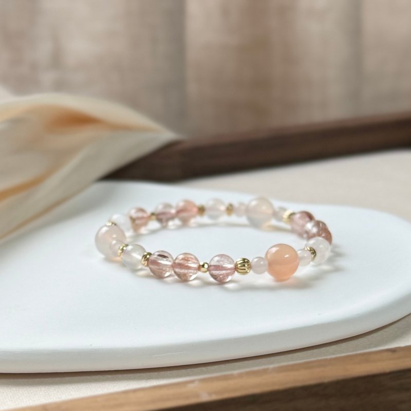 粉兔毛、玛瑙、月光石 天然石水晶手链 - 手链/手环 - 水晶 