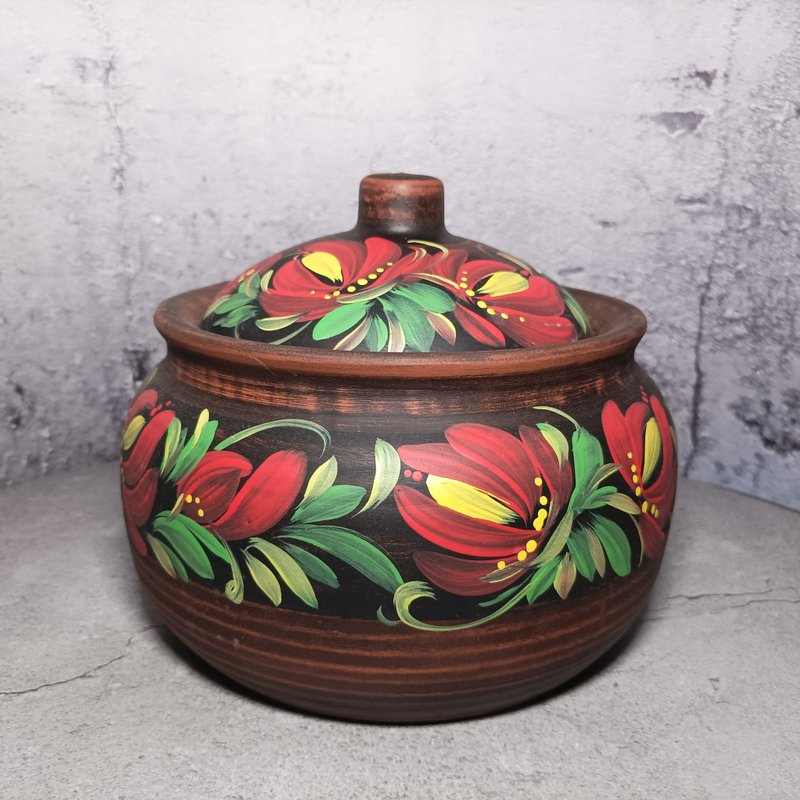 陶器大砂锅手工锅 带盖和颜色图案 - 锅具/烤盘 - 粘土 