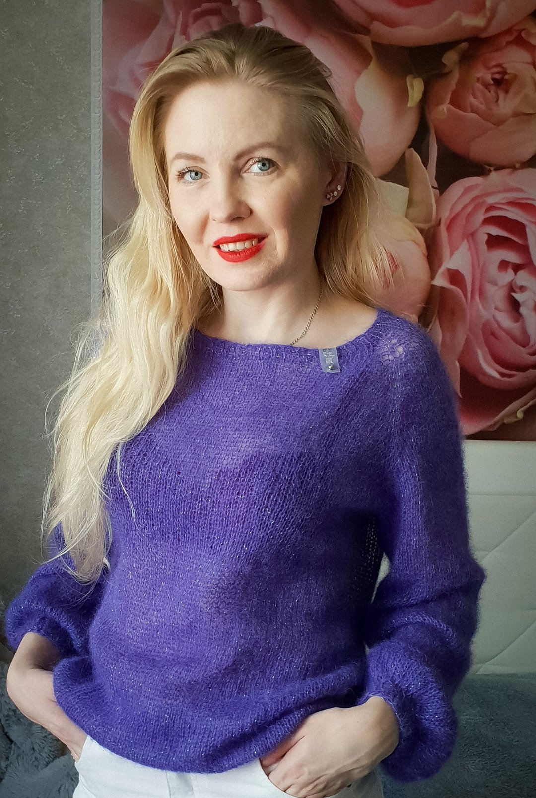Delicate knitted jumper made of purple Italian kid mohair. - 女装针织衫/毛衣 - 羊毛 紫色
