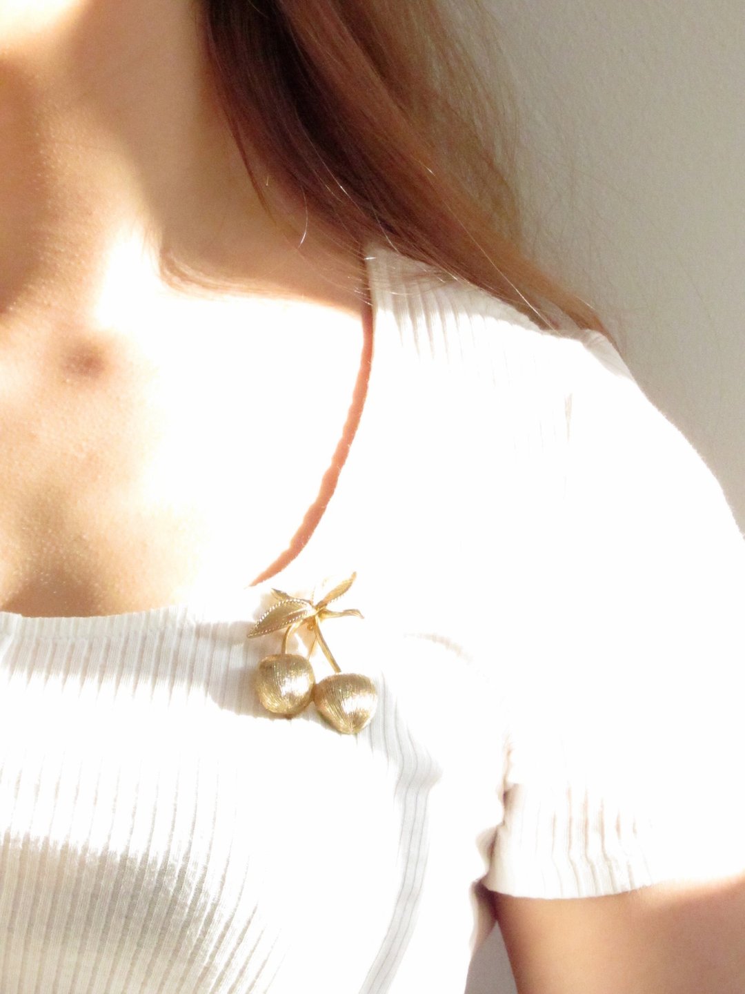 Vintage Cherry Gold Statement Brooch Pin - 胸针 - 贵金属 金色