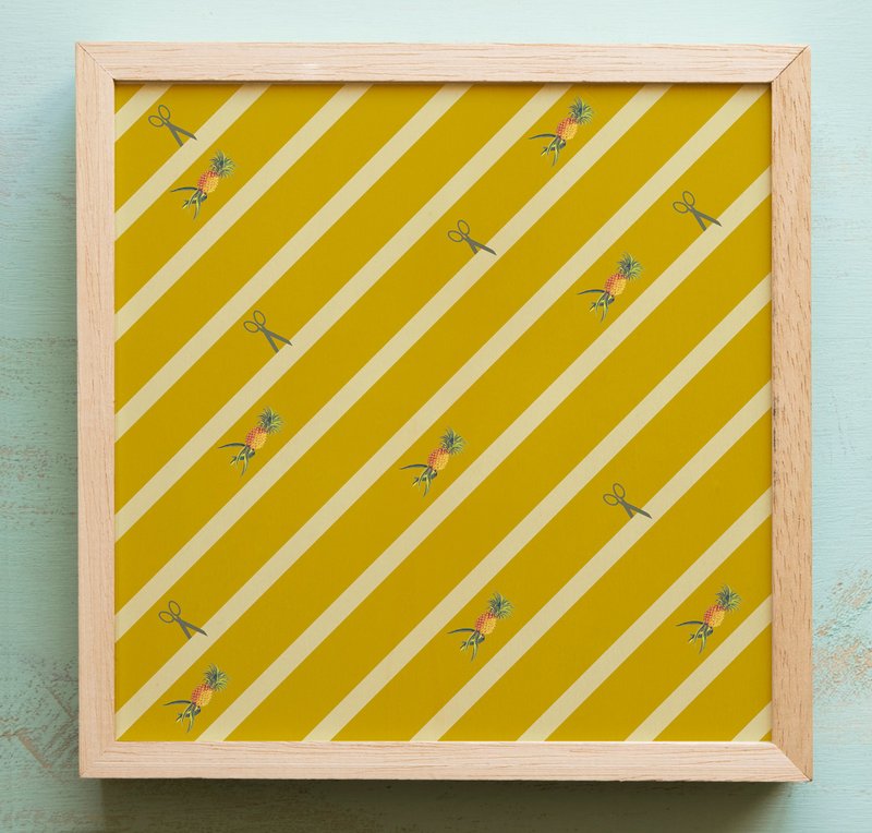 Birdddland原創復古鳳梨剪刀 姜黃色條紋真絲絲巾圍巾髮帶 禮物 - 丝巾 - 丝．绢 黄色