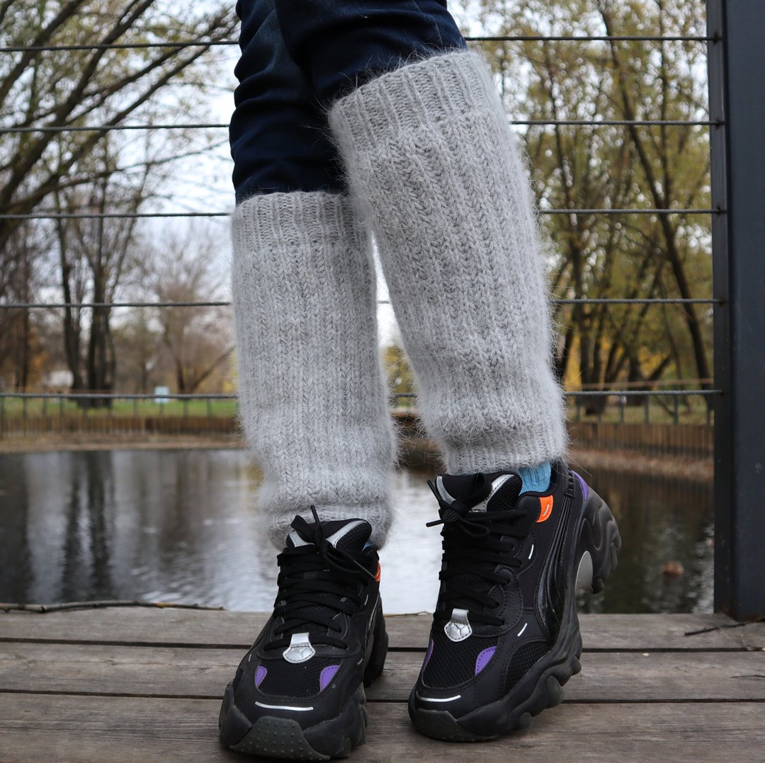 Angora leg warmers women, Fluffy leg warmers,  Knit boot toppers, Boot socks - 袜子 - 羊毛 银色