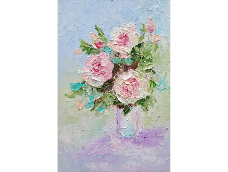 玫瑰花束原创绘画、小花卉艺术品、迷你油画墙艺术 - 海报/装饰画/版画 - 其他材质 多色