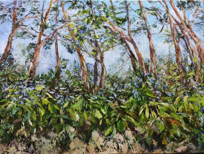 松树下盛开的玉簪印象派夏日风景原画 - 墙贴/壁贴 - 其他材质 蓝色