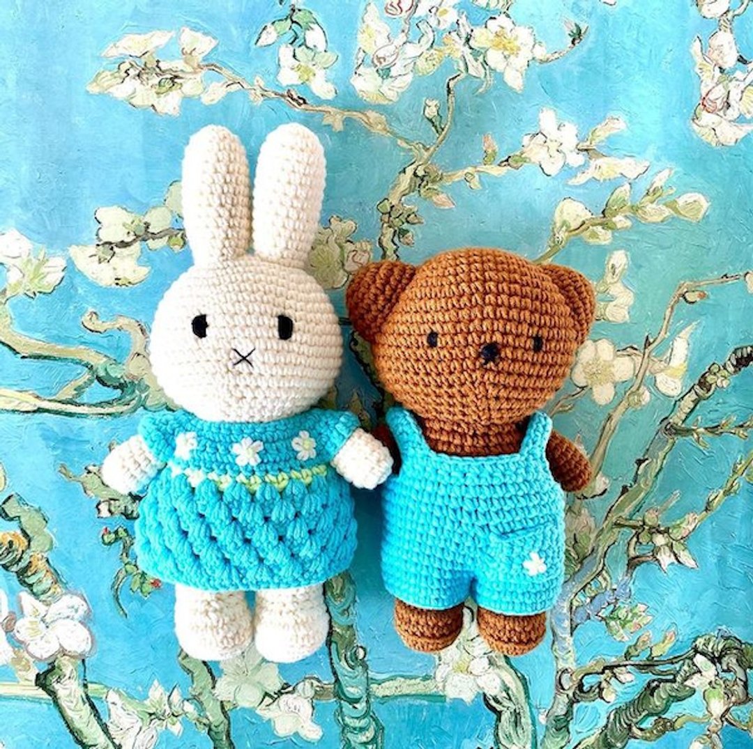 荷兰进口Miffy【梵谷杏花蓝系列】Just Dutch授权正版钩针米非兔 - 玩偶/公仔 - 棉 蓝色