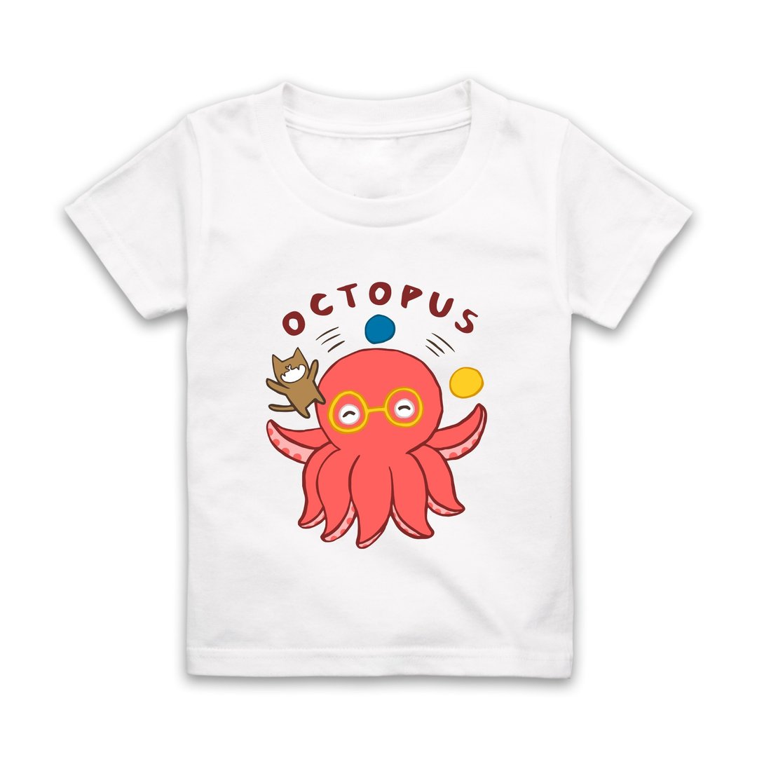 字母O-OCTOPUS短袖T恤-白 - 童装上衣 - 棉 白色