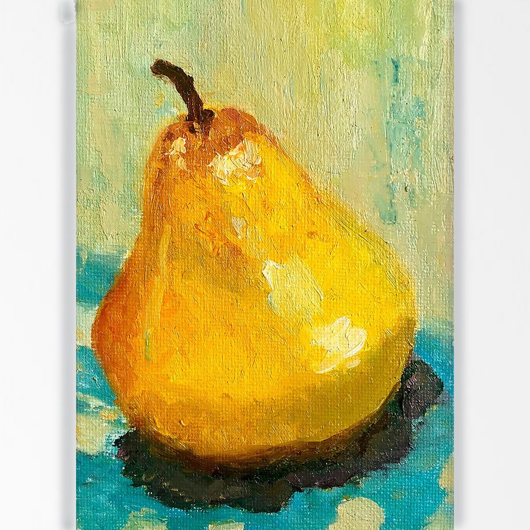 Pear oil painting, Hand-painted Small Painting,梨油畫手繪小畫  Kitchen wall Decor 水果畫 - 海报/装饰画/版画 - 棉 