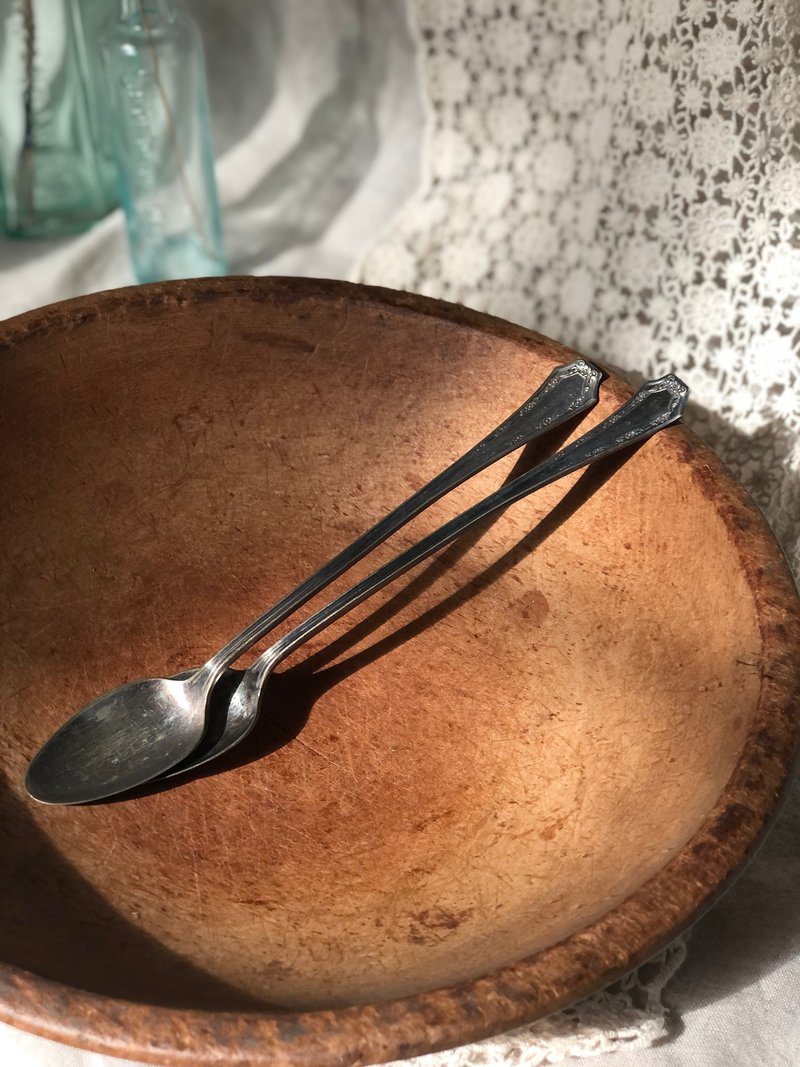 百年古董1915美国制Fairfield镀银长汤匙/搅拌匙 2件组 - 餐刀/叉/匙组合 - 银 