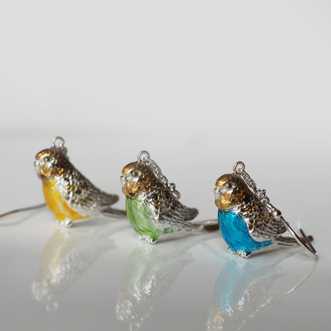 Budgerigar pierced Clip-On one ear - 耳环/耳夹 - 纯银 白色