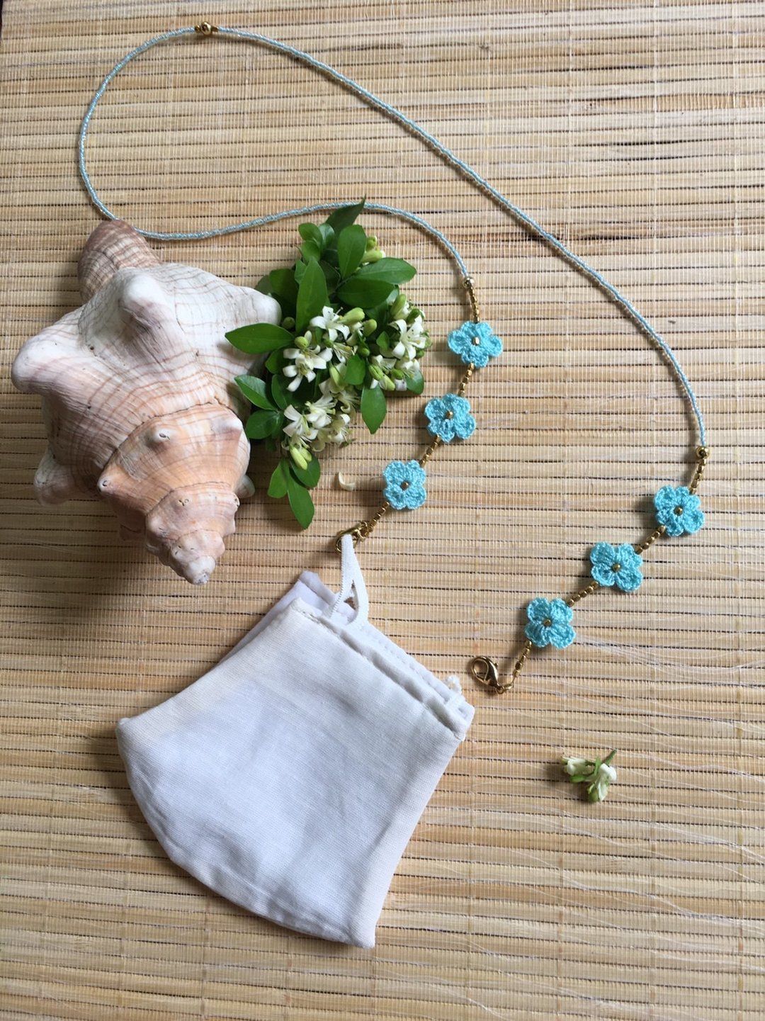 口罩鍊 還可當項鍊、手鍊、眼鏡鍊 littleflower no.15 - 口罩 - 贵金属 蓝色