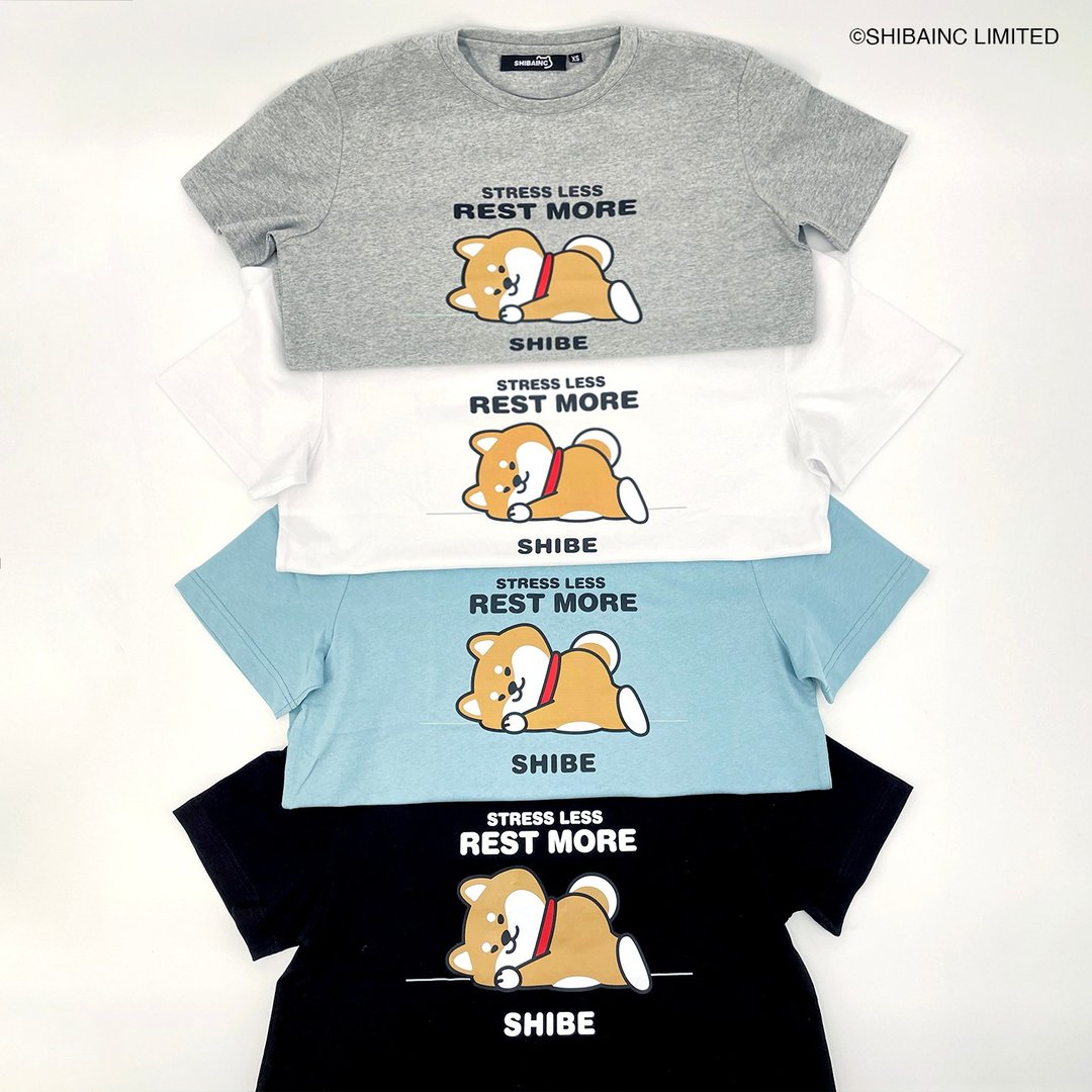 SHIBAINC 柴犬工房 - SHIBE印花短袖T - 中性连帽卫衣/T 恤 - 棉 灰色