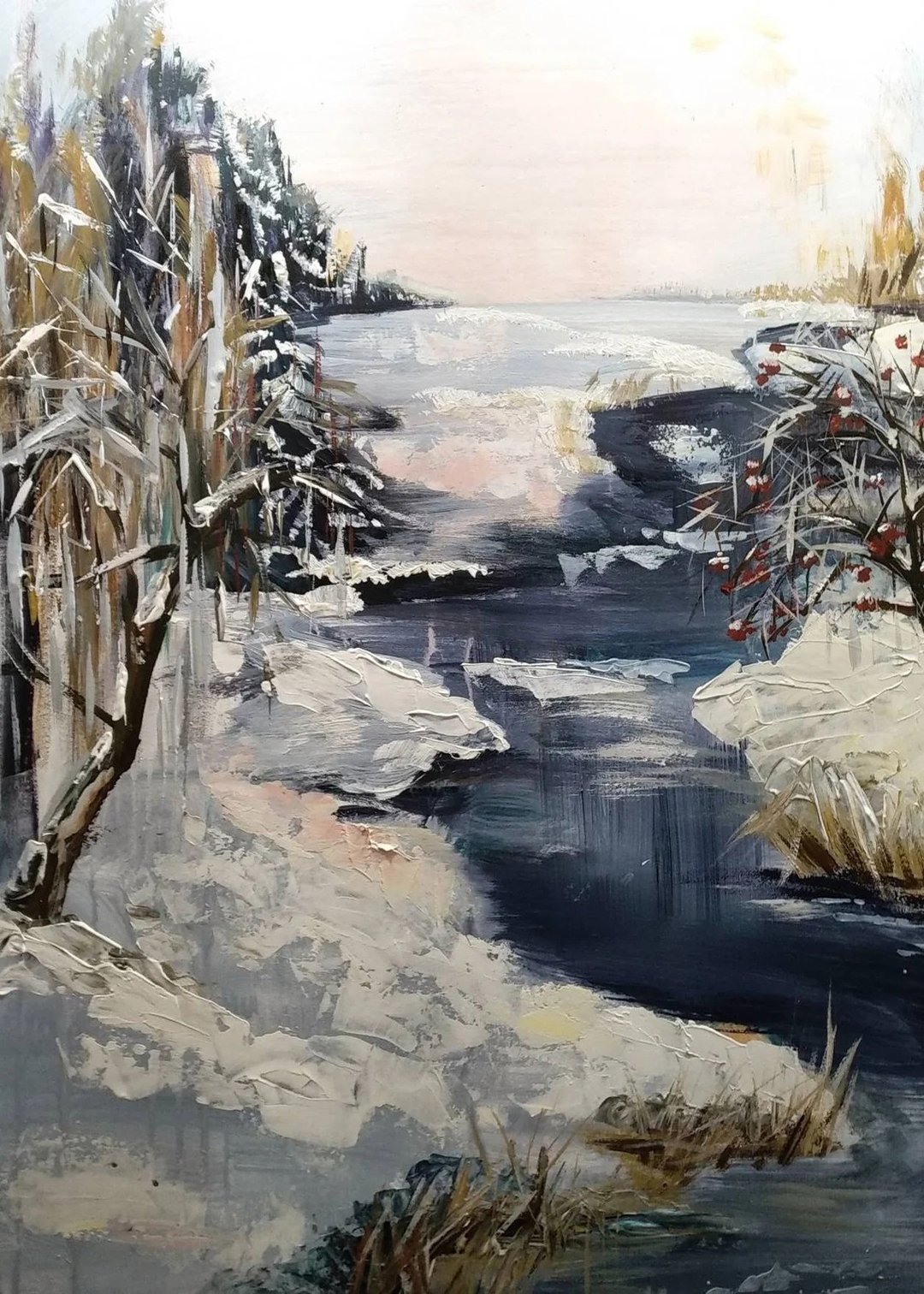 溪边霜日冬季风景原画雪水风景 - 墙贴/壁贴 - 其他材质 蓝色