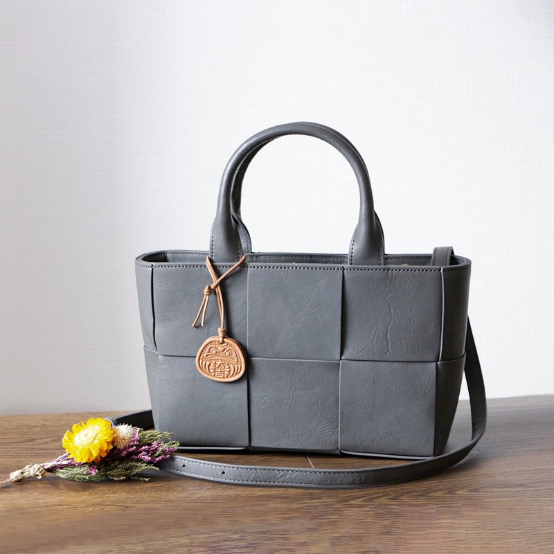 真皮手工编织两用斜挎包 成熟休闲旅行包 棕色 - 侧背包/斜挎包 - 真皮 灰色