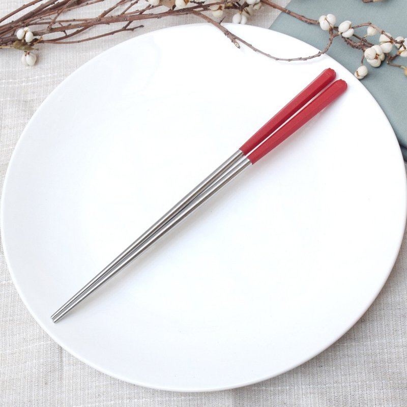 六角不锈钢筷26cm 分食筷 公筷 中国红 4双入 - 筷子/筷架 - 不锈钢 红色