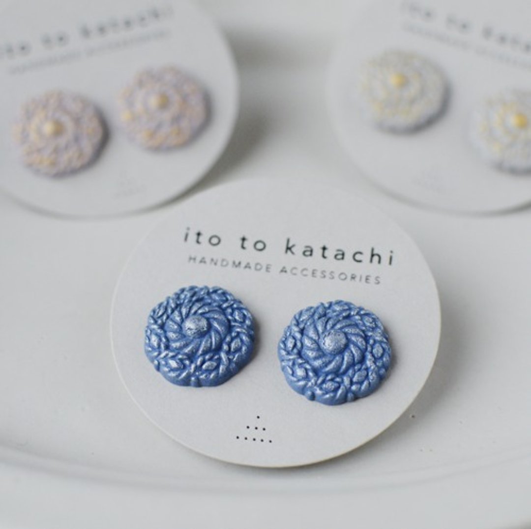 Oven clay earrings, Damask, 3 Color - 耳环/耳夹 - 陶 多色