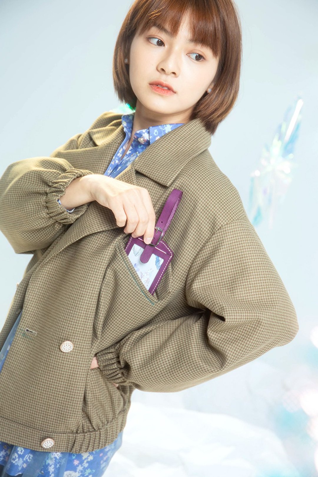 【LADY】帅气的缩口飞行短外套 小千鸟格纹 - 女装休闲/机能外套 - 棉 卡其色