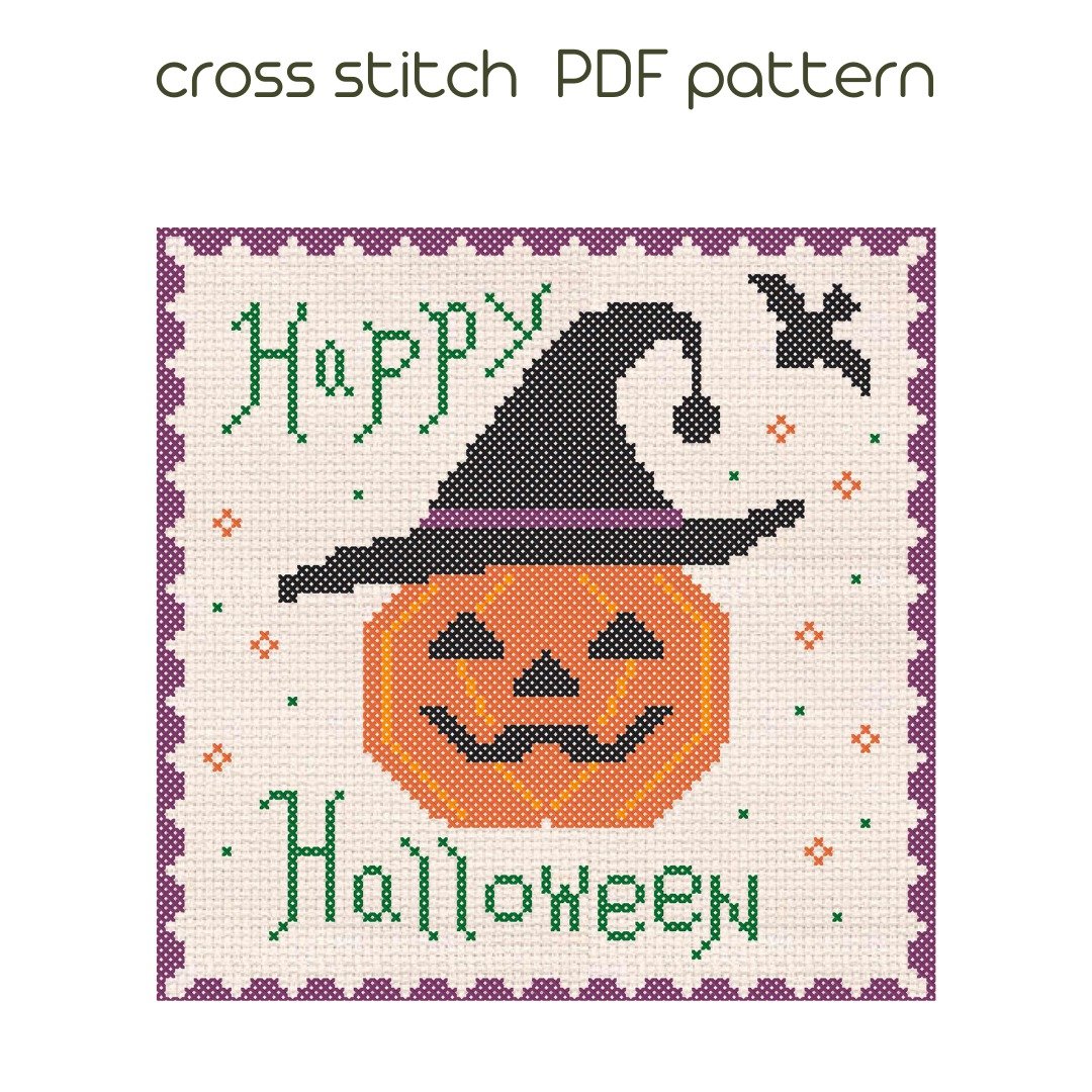 十字繡圖案 Happy Halloween Sampler Cross Stitch Pattern PDF Pumkin cross stitch /105/ - 手工艺教程/工具书 - 其他材质 