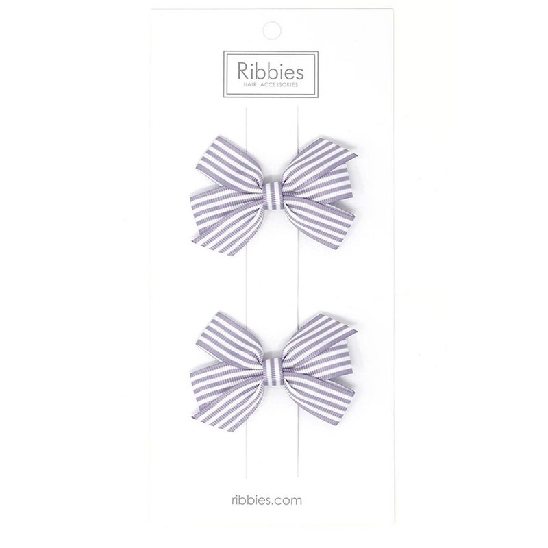 英国Ribbies 条纹中蝴蝶结2入组-薰衣草紫 - 发饰 - 聚酯纤维 