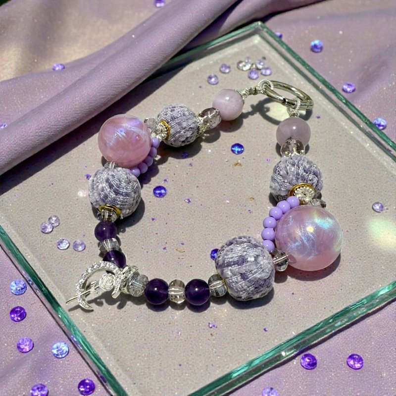 雾光紫语手机链 紫锂辉 紫水晶 摩根石 疗愈系挂饰 - 挂绳/吊绳 - 水晶 紫色