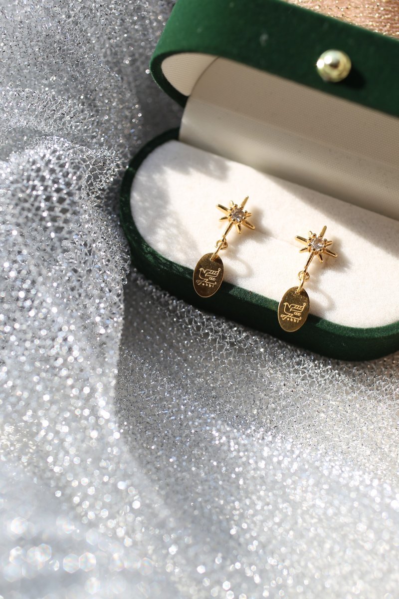经典七芒星 锆石 垂坠 耳环 医疗级钢针 耳夹 - 耳环/耳夹 - 铜/黄铜 白色