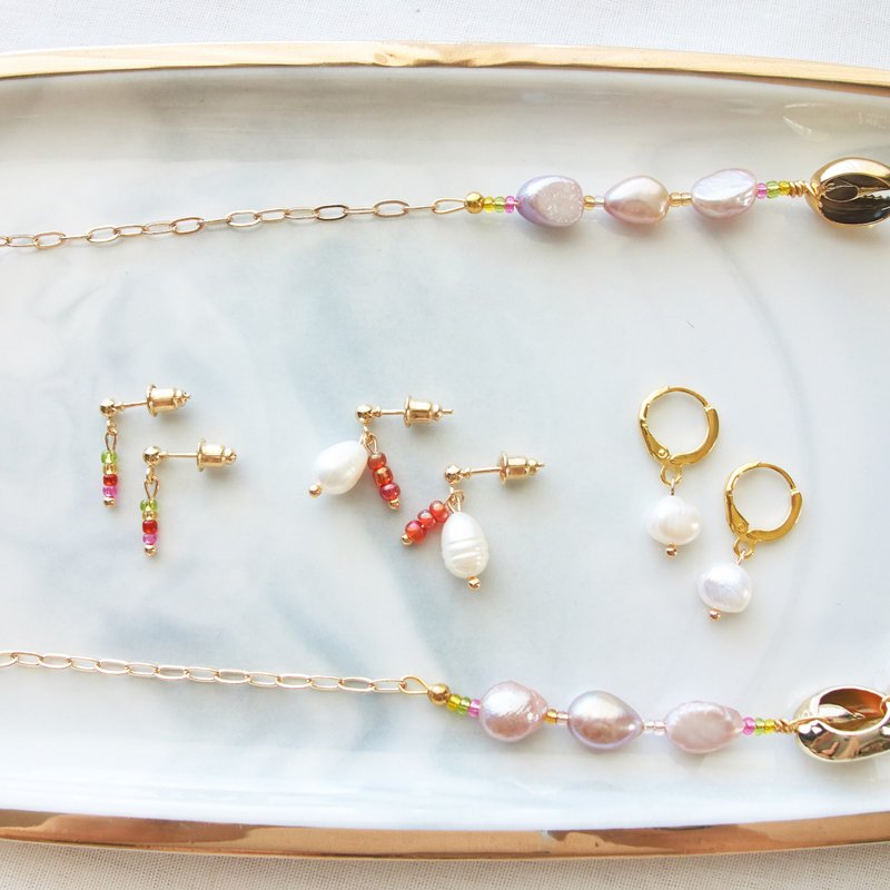 Set 3 magical pairs of earrings - 珍珠耳環 - 耳环/耳夹 - 珍珠 金色