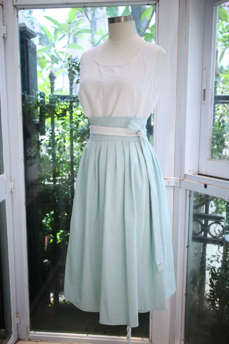 Handmade by Cherry日常韩服 - 粉绿色韩服裙 双色设计 生活韩服 - 裙子 - 棉．麻 绿色