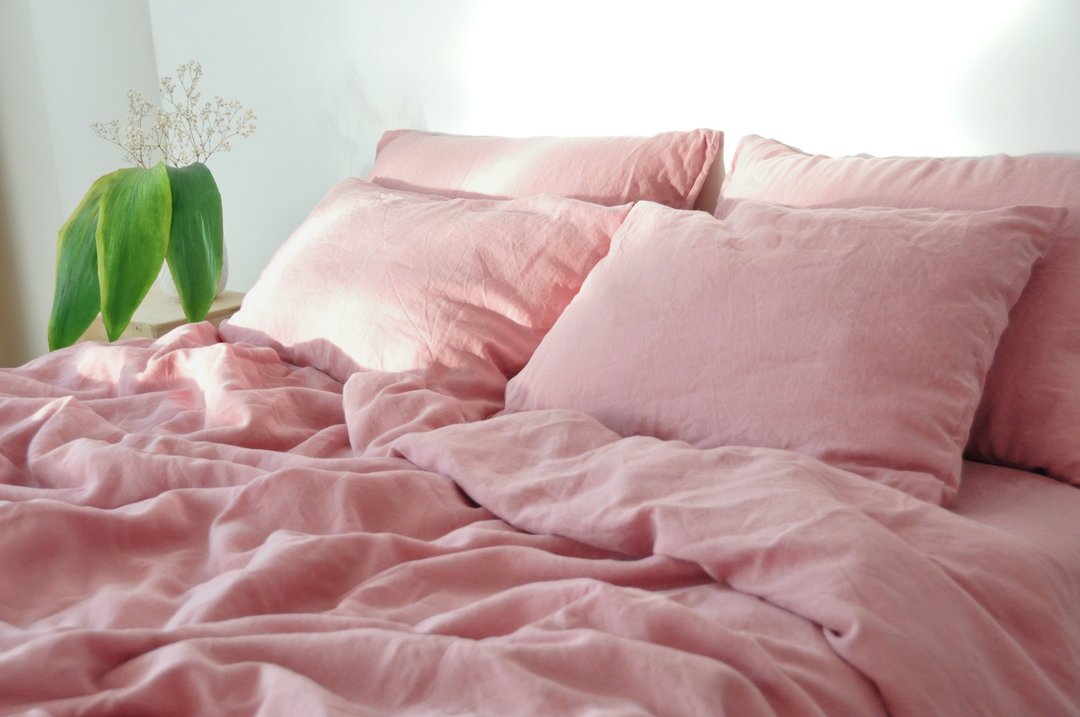 Rose pink linen duvet cover / Softened linen / Comforter cover / Quilt cover - 寝具 - 亚麻 粉红色