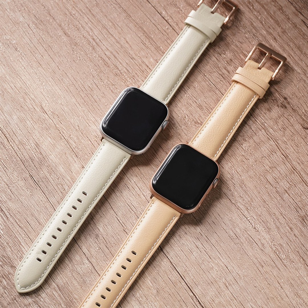 Apple watch - 【轻柔感色系】同色车线真皮   苹果 表带 - 表带 - 真皮 卡其色