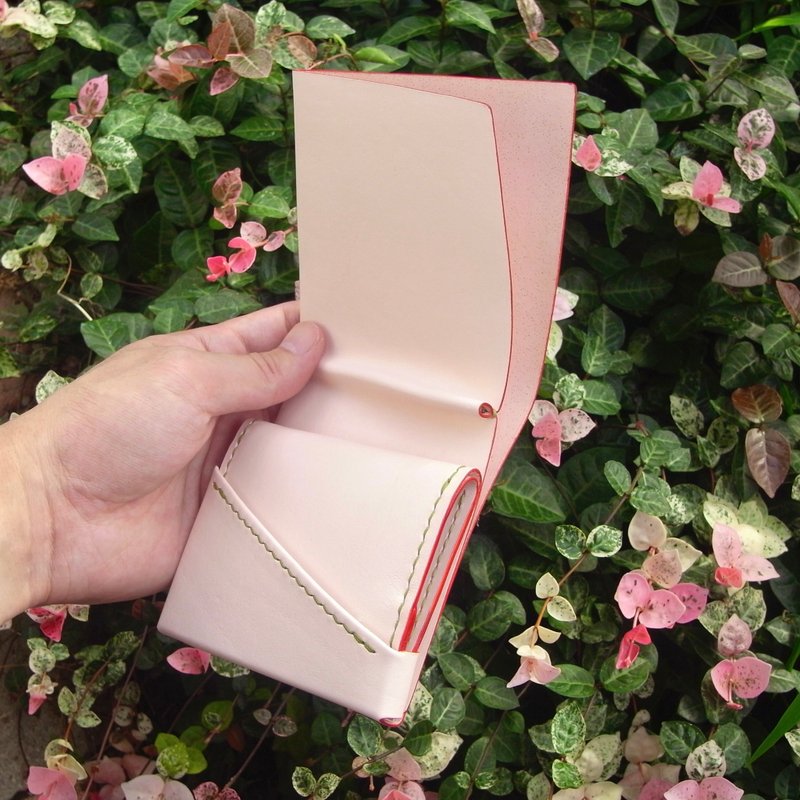 Mini Wallet using Flower Color Leather【chotof/ちょとふ】#for right-handed - 皮夹/钱包 - 真皮 粉红色