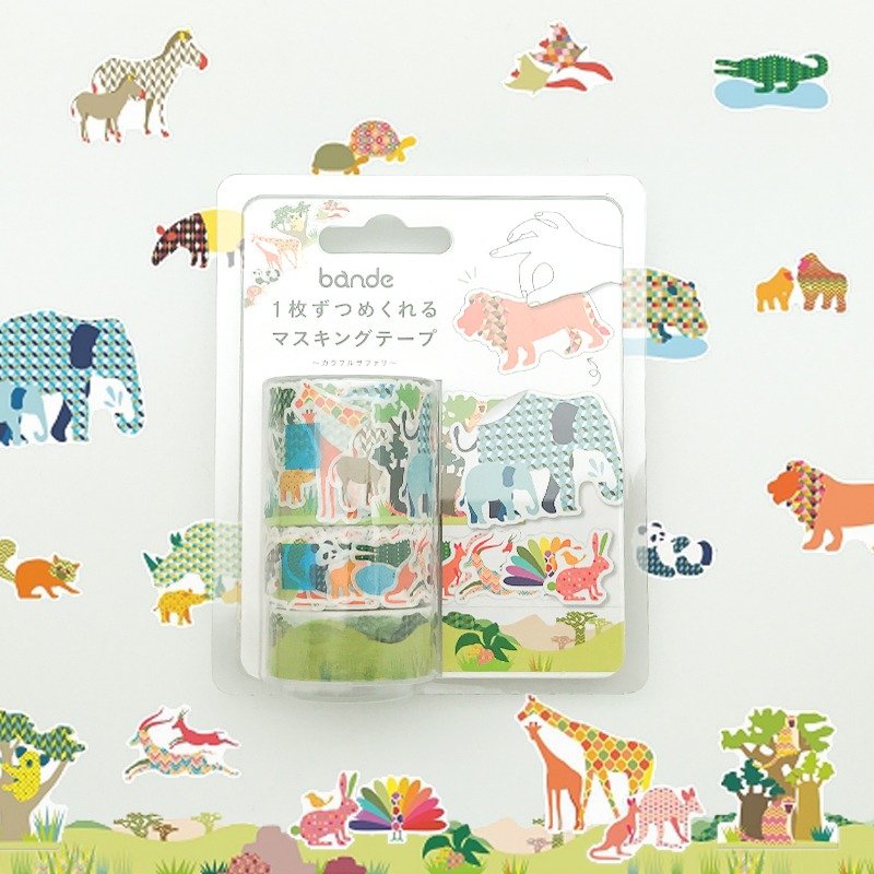 日本 bande 野生动物园3卷组 和纸胶带贴纸卷 - 纸胶带 - 纸 多色