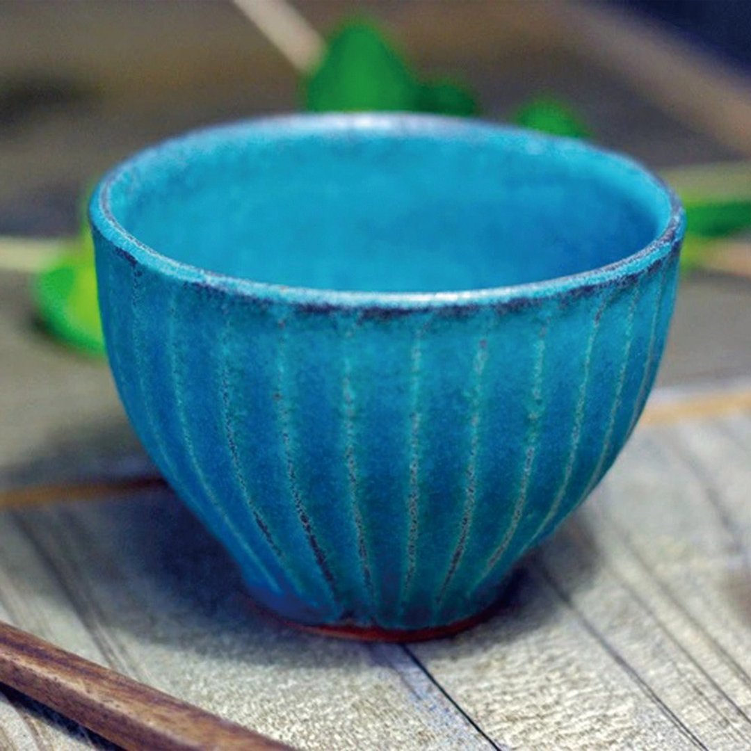 日本职人手作 - 青绿熏刻纹茶杯 - 茶具/茶杯 - 陶 绿色