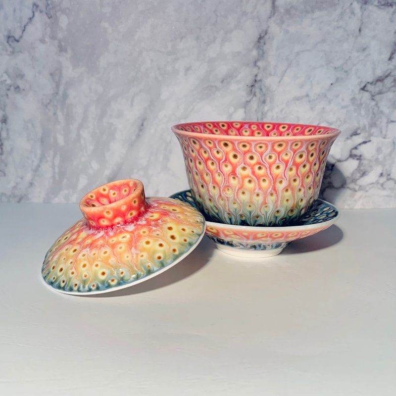 孔雀开屏 盖碗 邱毓宁 莺歌烧 - 茶具/茶杯 - 瓷 多色