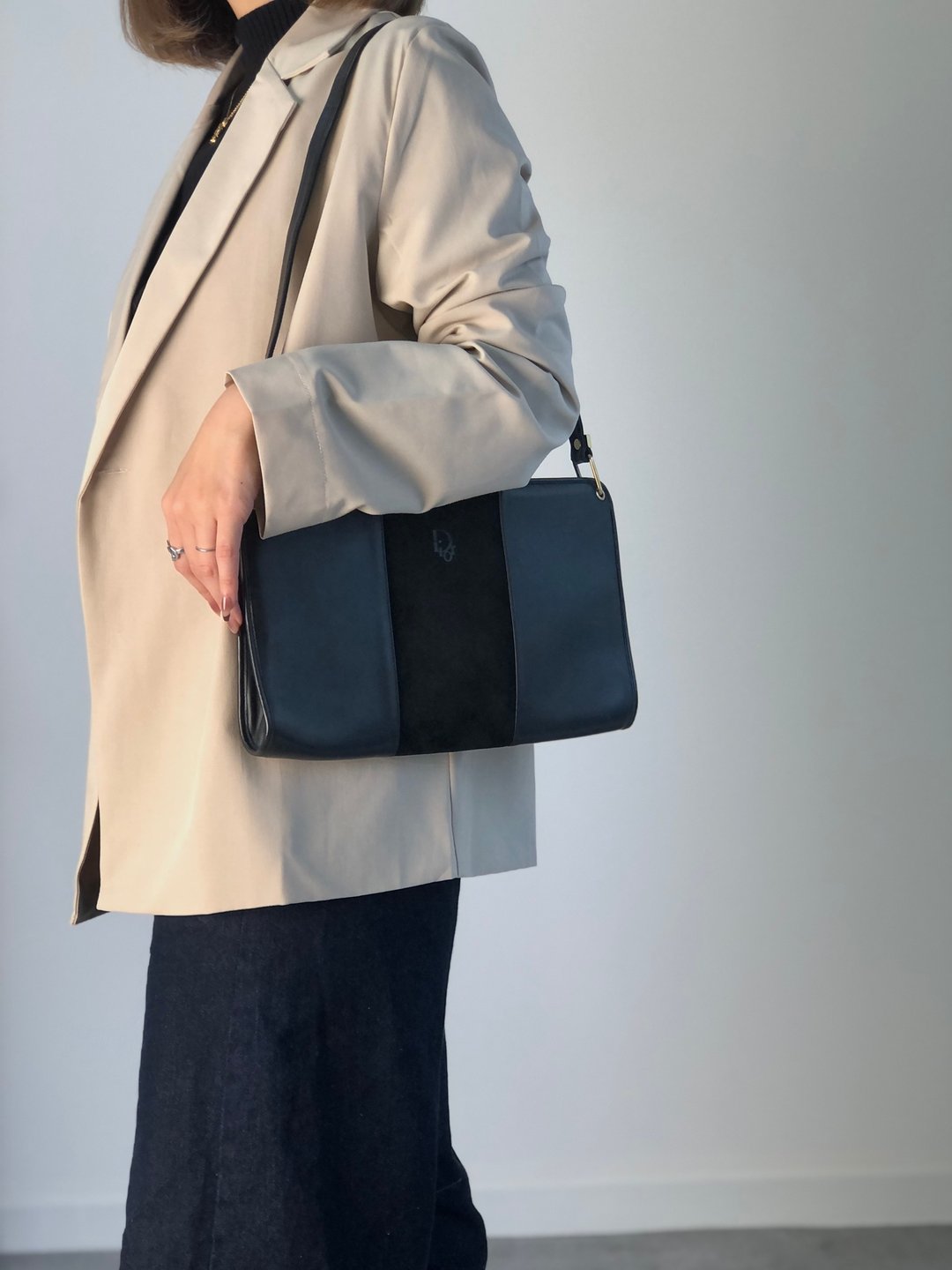 【日本直送 名牌中古包】Christian Dior 侧背包 黑色 Logo 麂皮 半月包 vintage axpddi - 侧背包/斜挎包 - 真皮 黑色